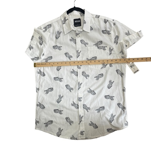 NWT JACKSON White And Black Cheetah Leopard Graphic Men's Poplin Button Up Sz L - Picture 13 of 15